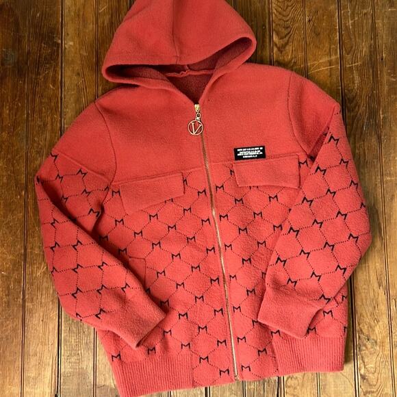 G Star Raw Denim zip up hooded pink knit jacket size small - Picture 1 of 7